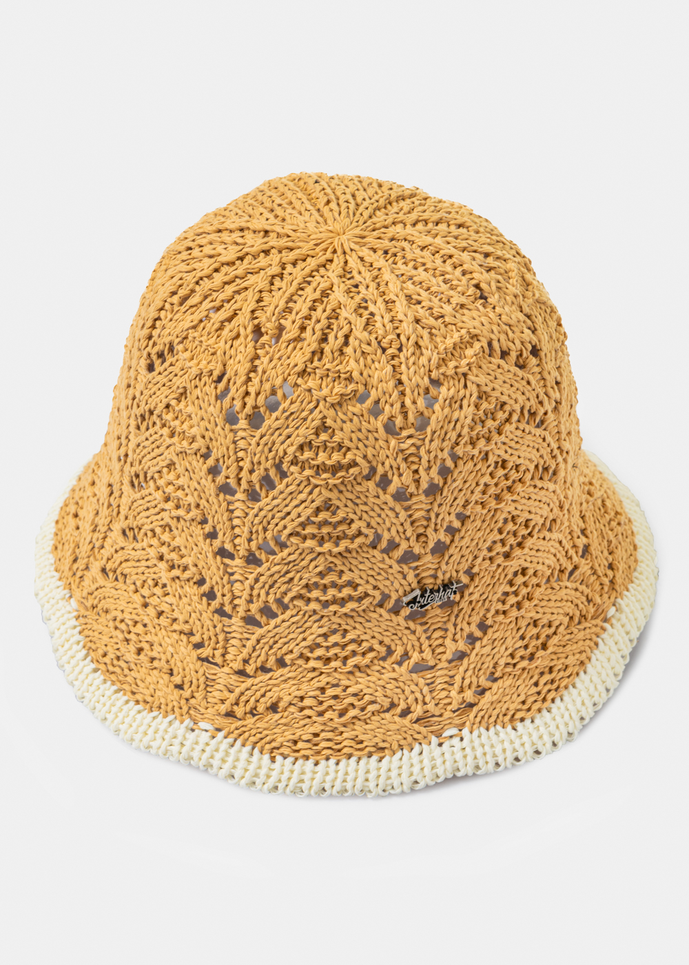 Brown Knitted Bucket Style Hat w/ Ecru Outline
